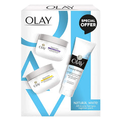OLAY NATURAL WHITE BEAUTY SPECIAL BOX. FACE WASH 100G+ DAY CREAM SPF24 50G+ NIGHT CREAM 50G